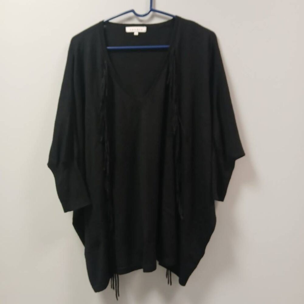 Sandro paris womens small baby alpaca oversized poncho sweater black fringe